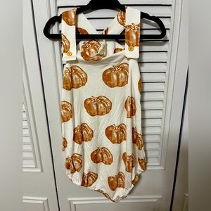 2/$35 NWT Kate Quinn Pumpkin Bamboo Overall Romper